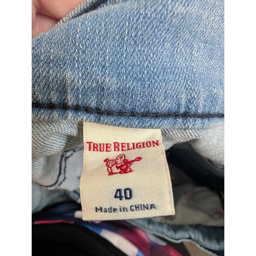 True Religion Men's Light Wash Moto Jeans Distressed Designer‎ Denim - Size 40